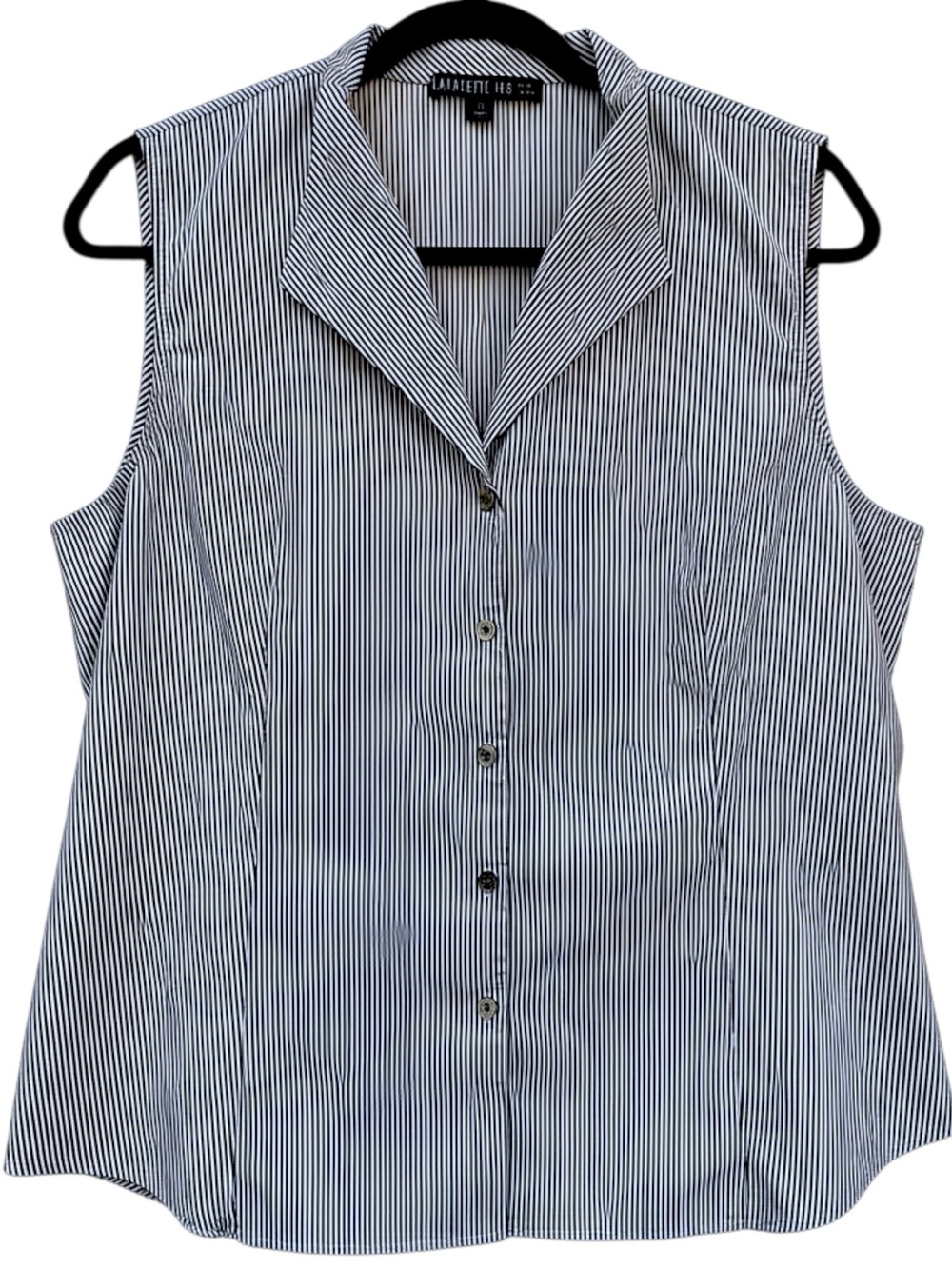 Lafayette 148 Black & White Pinstripe Sleeveless Button Front Blouse Size Large